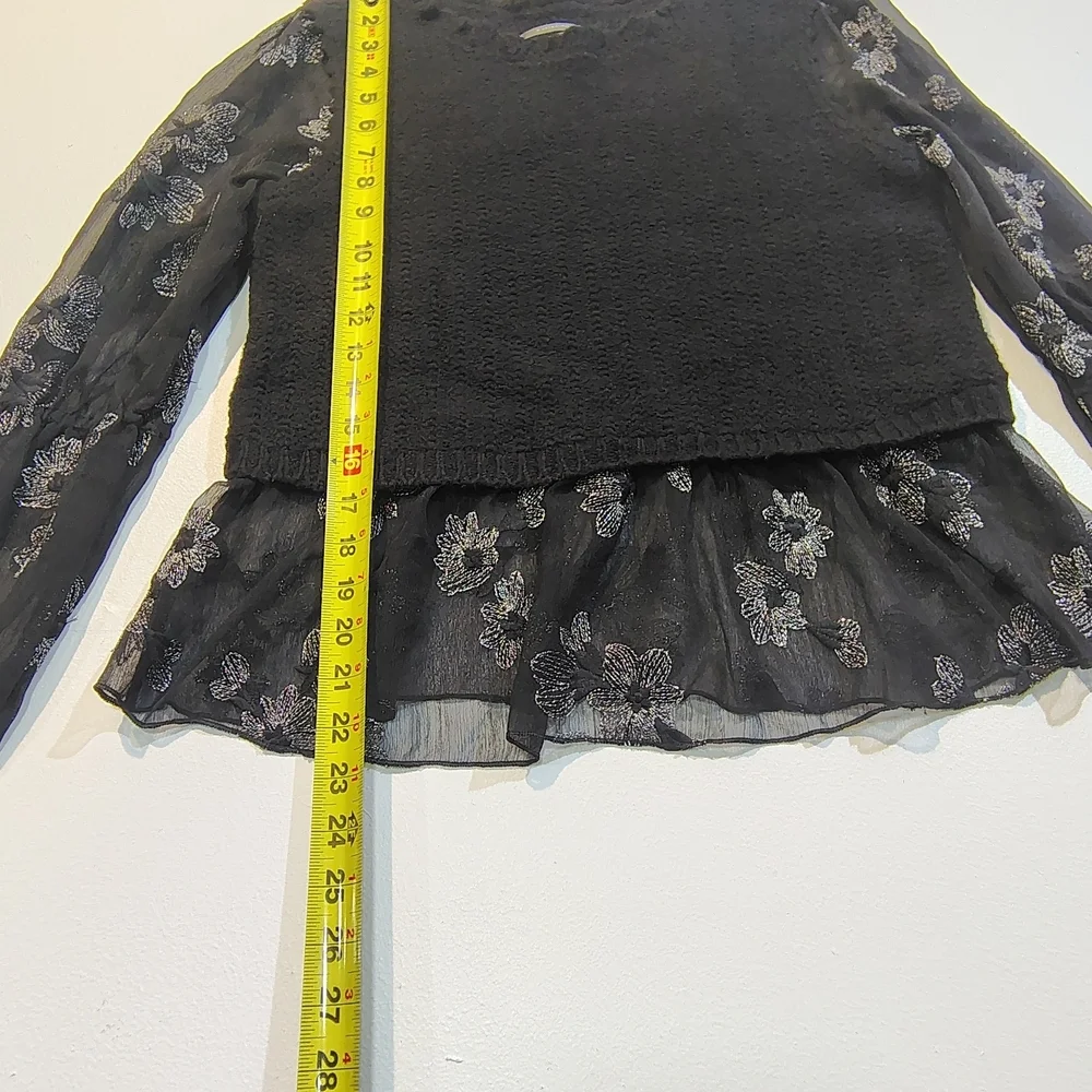 Anthropologie Sweater Womens Small Black Layered Sheer Floral Whimsygoth Boho ,S - Picture 2 of 13